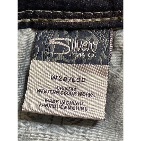 Silver Suki Surplus Flap Pockets Bootcut Jeans Women Sz 28  Mid Rise Embroidery - Picture 9 of 13